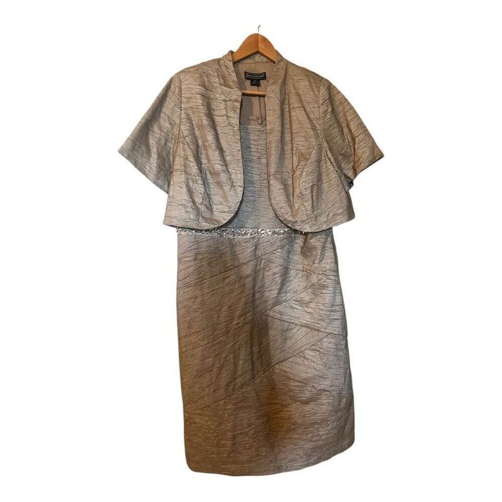 Jessica Howard Size 18W Jacket And Dress Set Taupe Textured Formal Wedding Guest